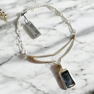 Robert Lee Morris Soho Silver Tone Sculptural Modernist Necklace Abalone Shell